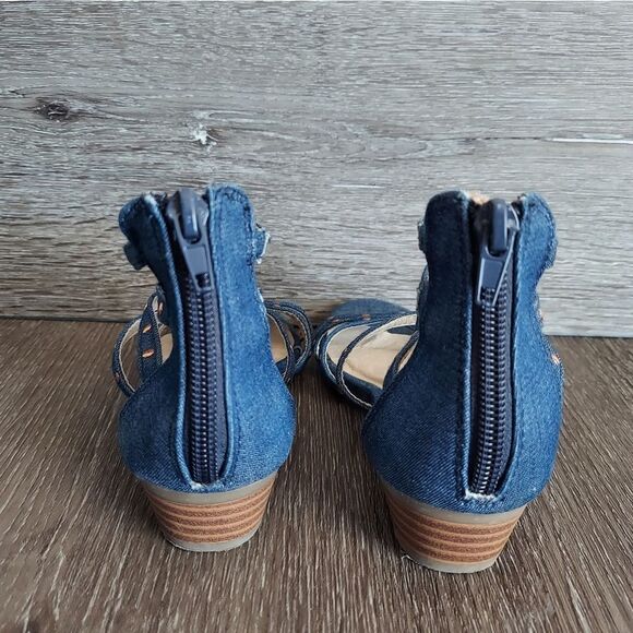 Seychelles Girls Strappy Stud Heel Sandals Back Zip Jean Blue Vegan Size 12 - Picture 3 of 7
